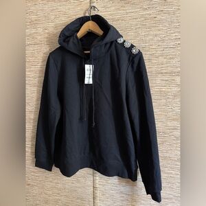 Charter Club Diamond Shoulder Accent Hoodie Flower Brooch Black Women XL